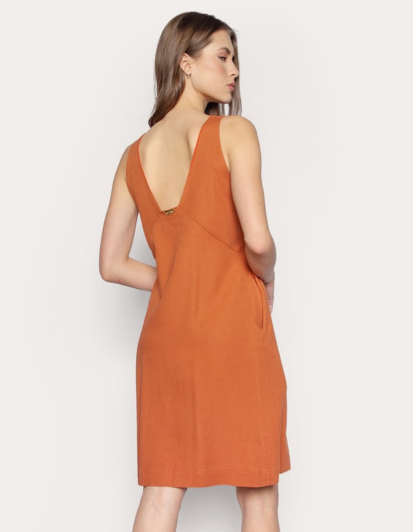 Vestido curto tubinho linho Caramelo