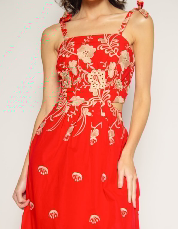 Vestido longo alça laço laise Vermelho