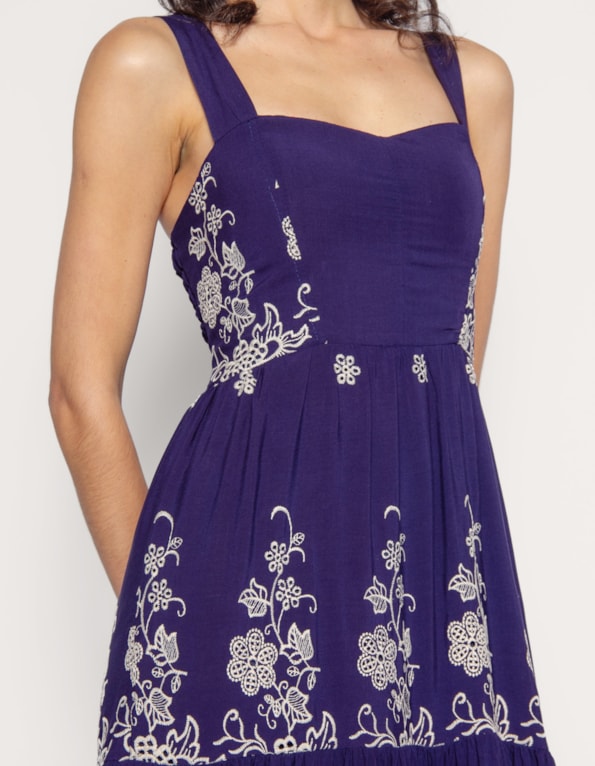 Vestido longo alça larga laise Azul escuro