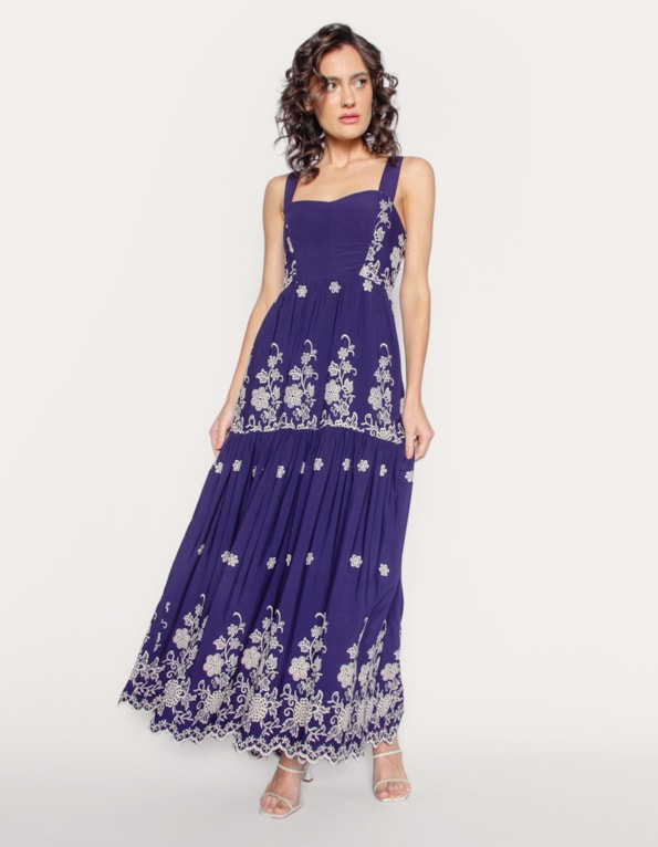 Vestido longo alça larga laise Azul escuro