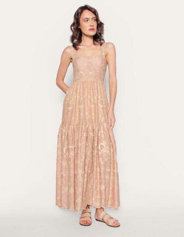 Vestido longo alça larga laise Bege medio