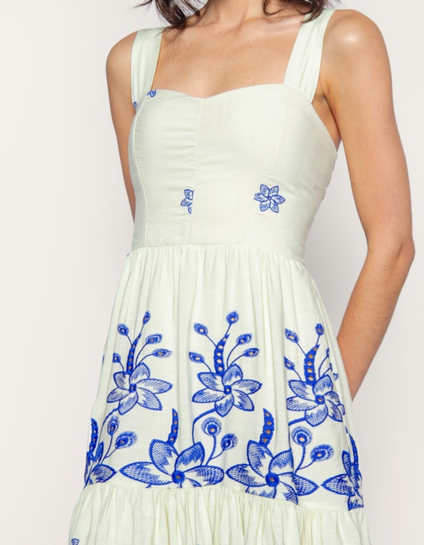 Vestido longo alça larga laise Off/azul escuro