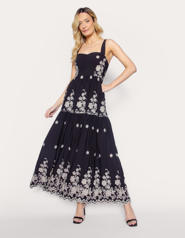 Vestido longo alça larga laise Preto