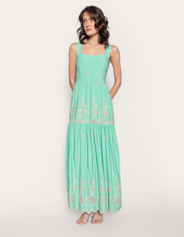 Vestido longo alça larga laise Verde claro