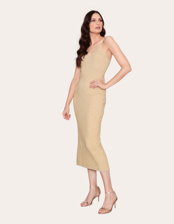 Vestido longo alça tricot lurex