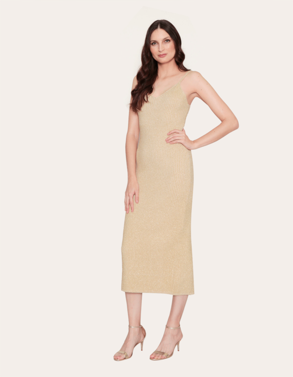 Vestido longo alça tricot lurex