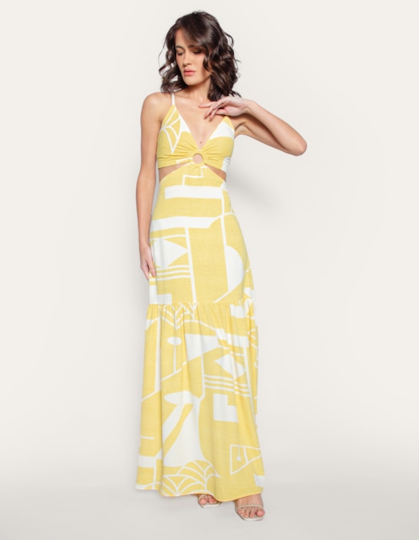 Vestido longo alcinha Amarelo claro/off white
