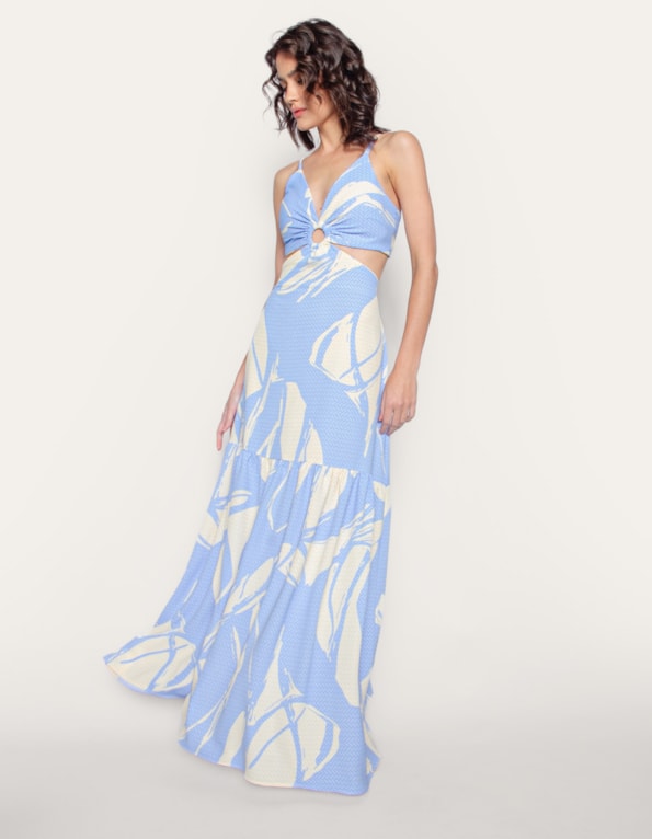 Vestido longo alcinha Azul claro/off white