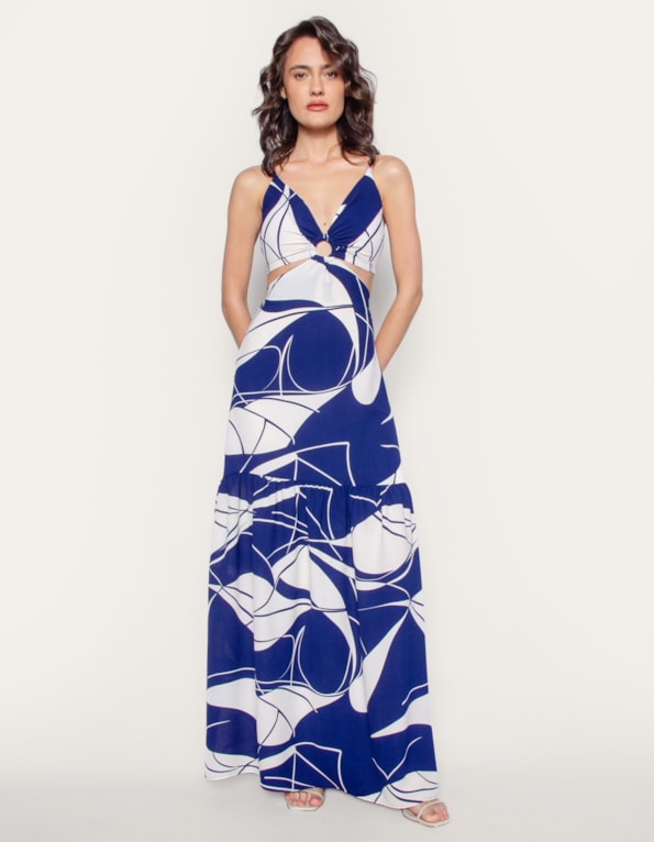 Vestido longo alcinha Azul escuro/off
