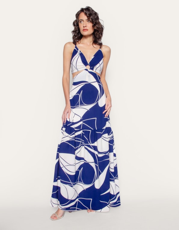 Vestido longo alcinha Azul escuro/off white