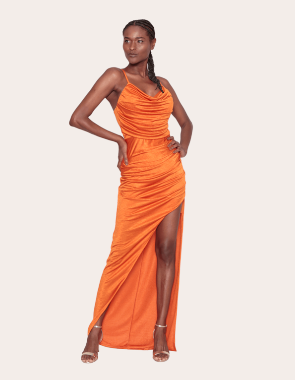 Vestido longo alcinha drapeado Laranja