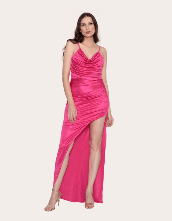 Vestido longo alcinha drapeado Pink