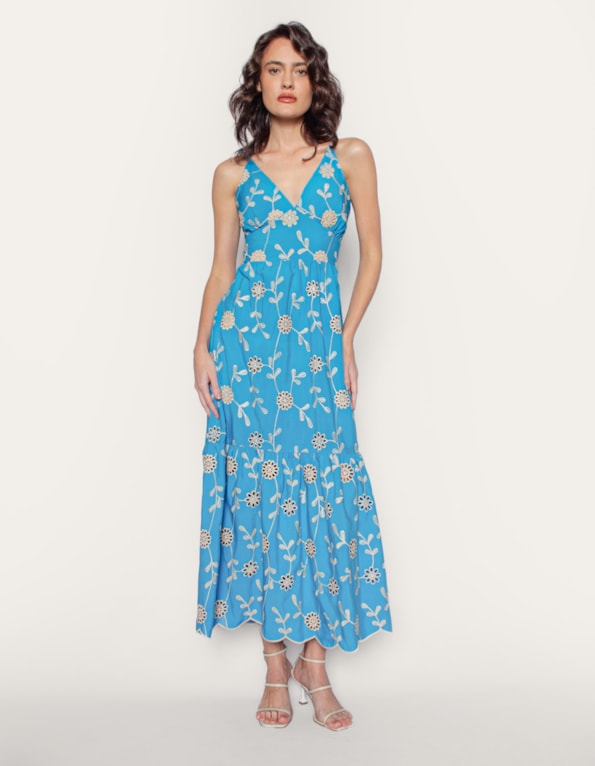 Vestido longo alcinha laise Azul