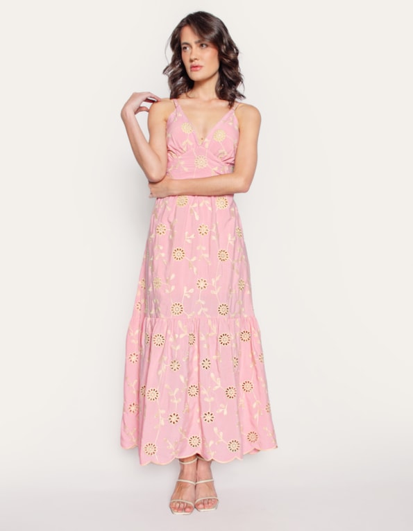 Vestido longo alcinha laise Rosa
