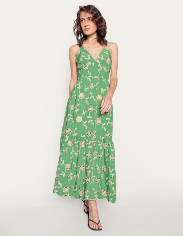 Vestido longo alcinha laise Verde