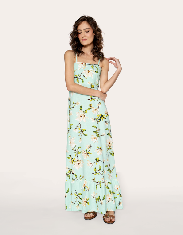 Vestido longo alcinha linho blend est Verde claro/oliva claro