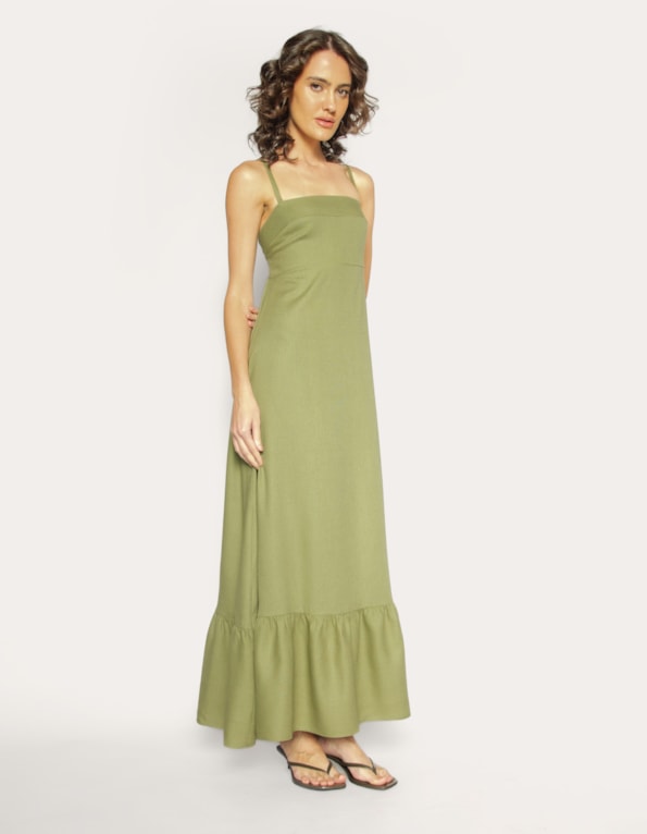 Vestido longo alcinha linho blend Oliva claro