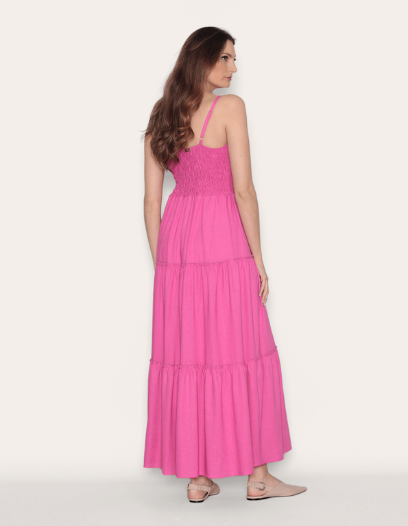 Vestido longo alcinha linho Rosa