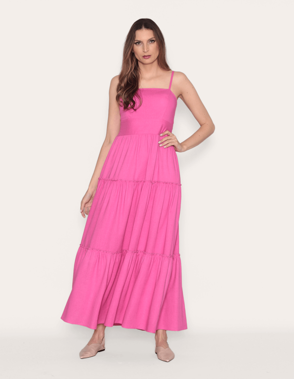 Vestido longo alcinha linho Rosa