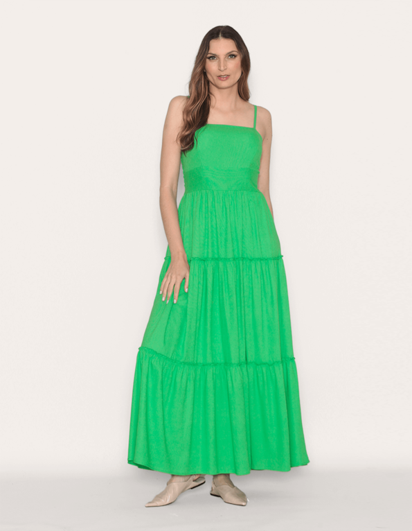 Vestido longo alcinha linho Verde