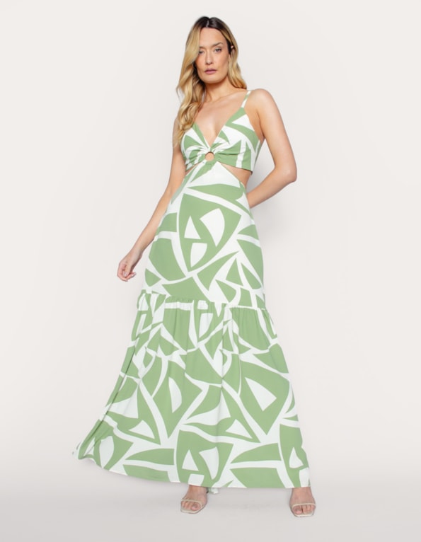 Vestido longo alcinha Verde claro/off white