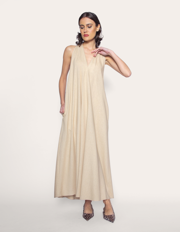 Vestido longo amplo Bege claro