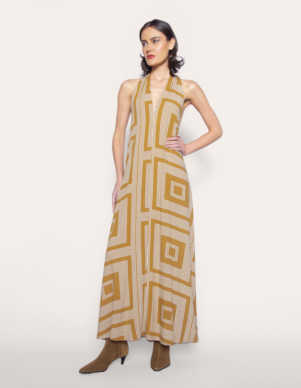 Vestido longo amplo estampado