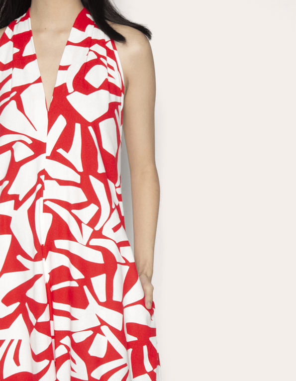 Vestido longo amplo estampado Fl etnico vermelho