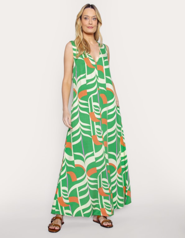 Vestido longo amplo estampado Verde/marrom