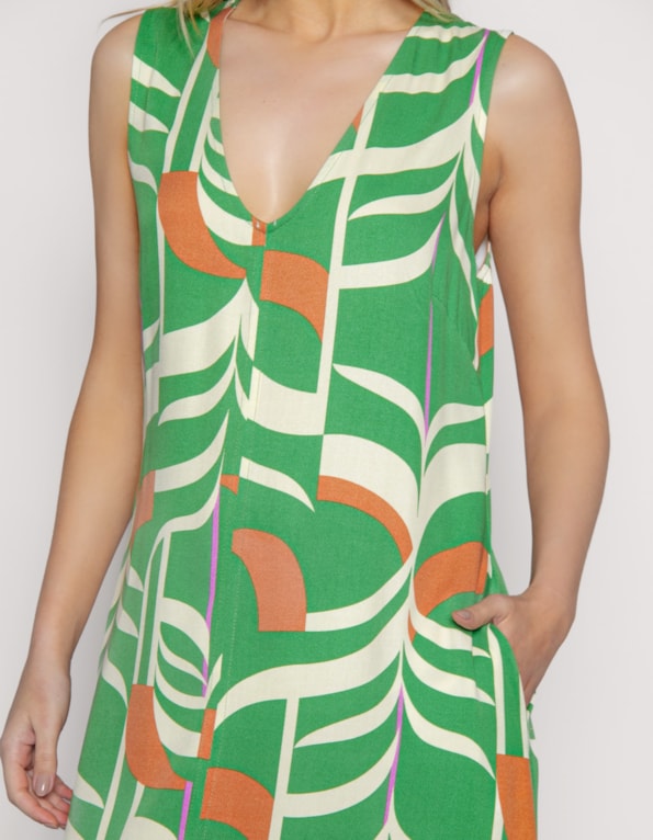 Vestido longo amplo estampado Verde/marrom