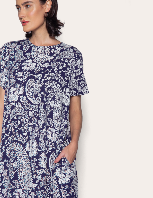 Vestido longo amplo Floral marinho