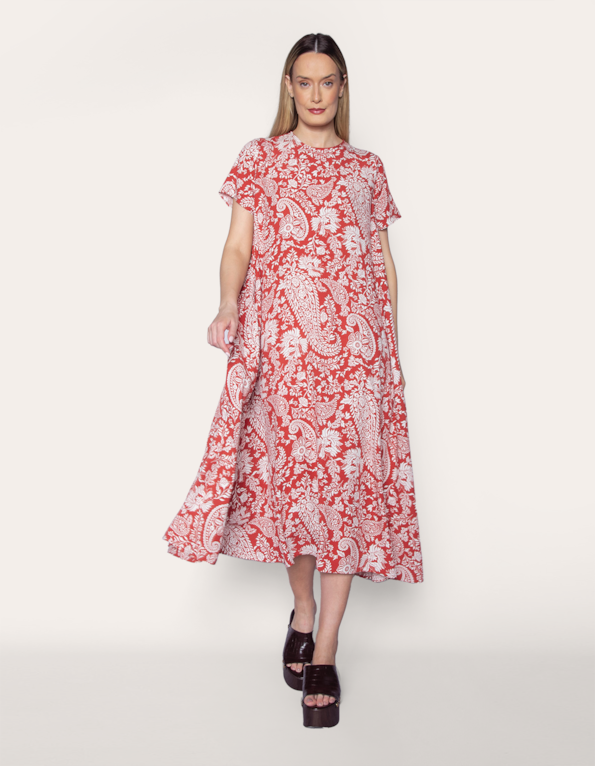 Vestido longo amplo floral ocre