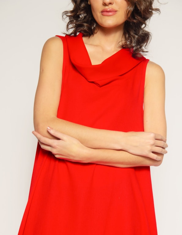 Vestido longo amplo gola boba linho blend Vermelho
