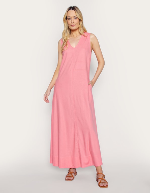 Vestido longo amplo linho blend