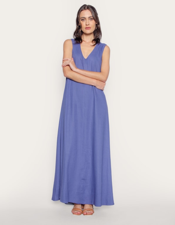 Vestido longo amplo linho blend Azul