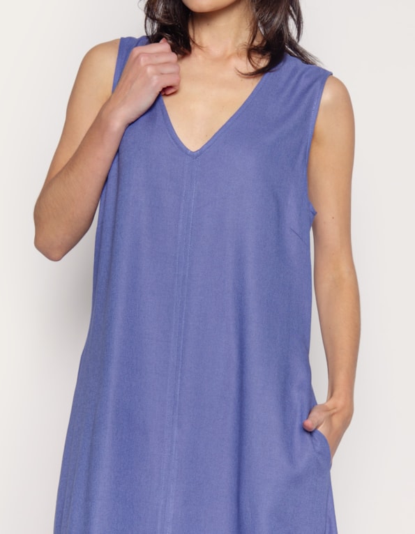 Vestido longo amplo linho blend Azul