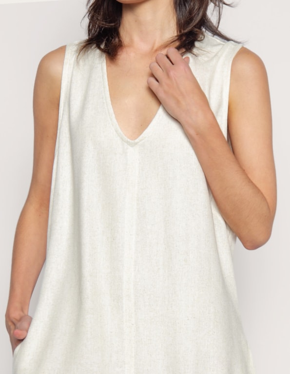 Vestido longo amplo linho blend Bege claro