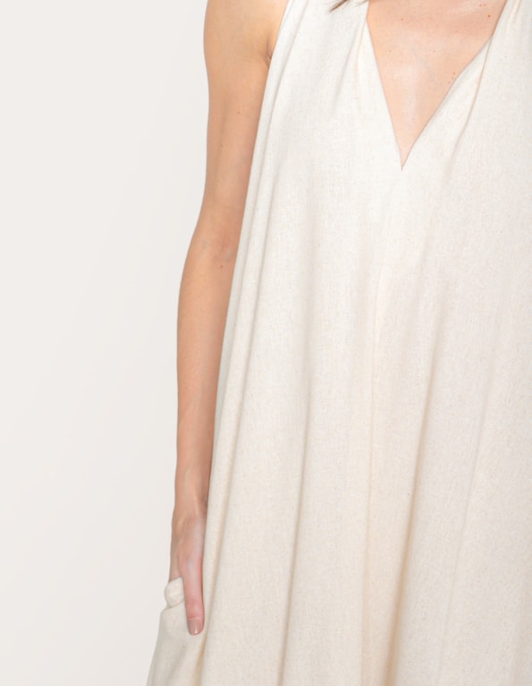 Vestido longo amplo linho blend Bege claro