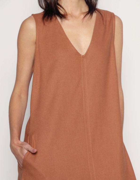 Vestido longo amplo linho blend Marrom