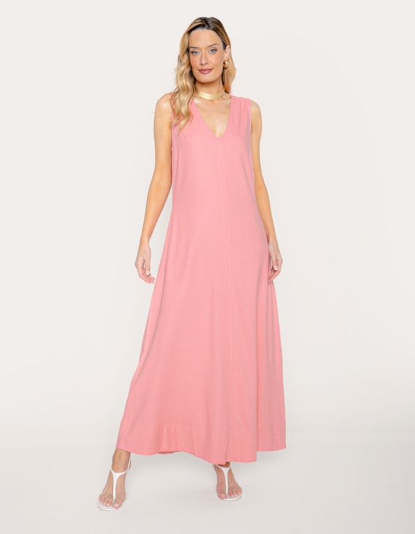 Vestido longo amplo linho blend Rosa