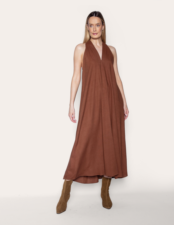 Vestido longo amplo Marrom