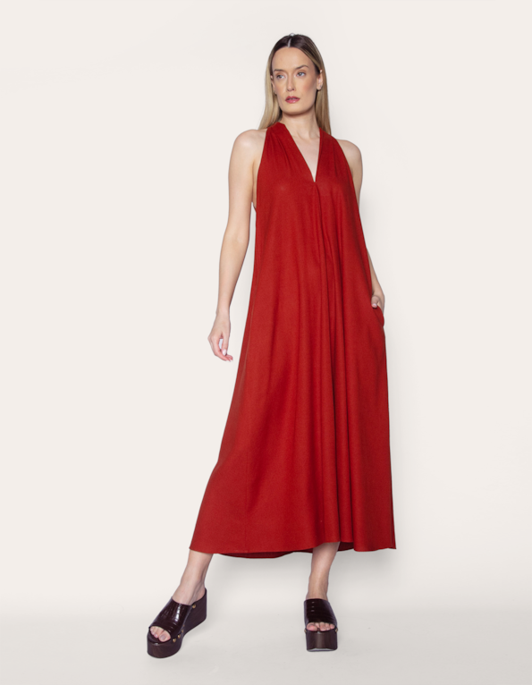 Vestido longo amplo Ocre escuro