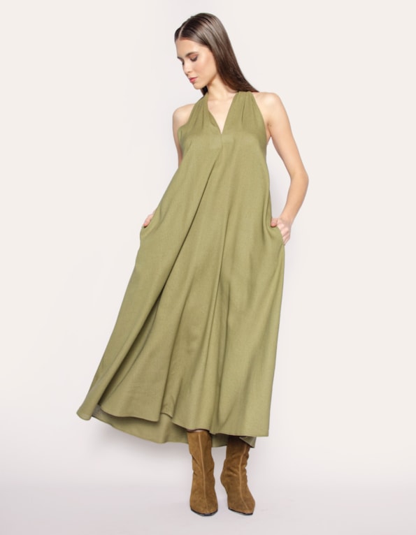 Vestido longo amplo Oliva claro