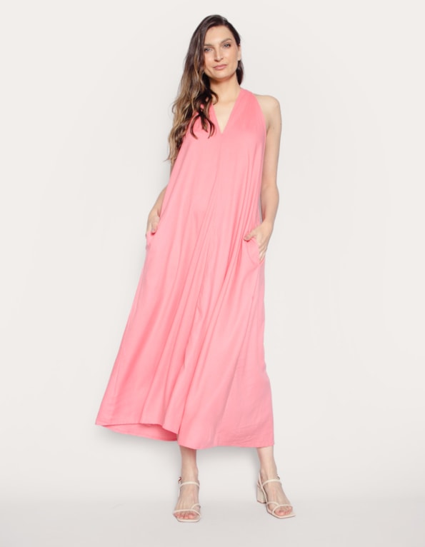 Vestido longo amplo Rosa