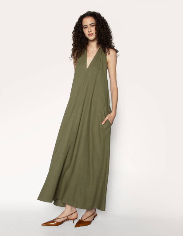 Vestido longo amplo Verde militar