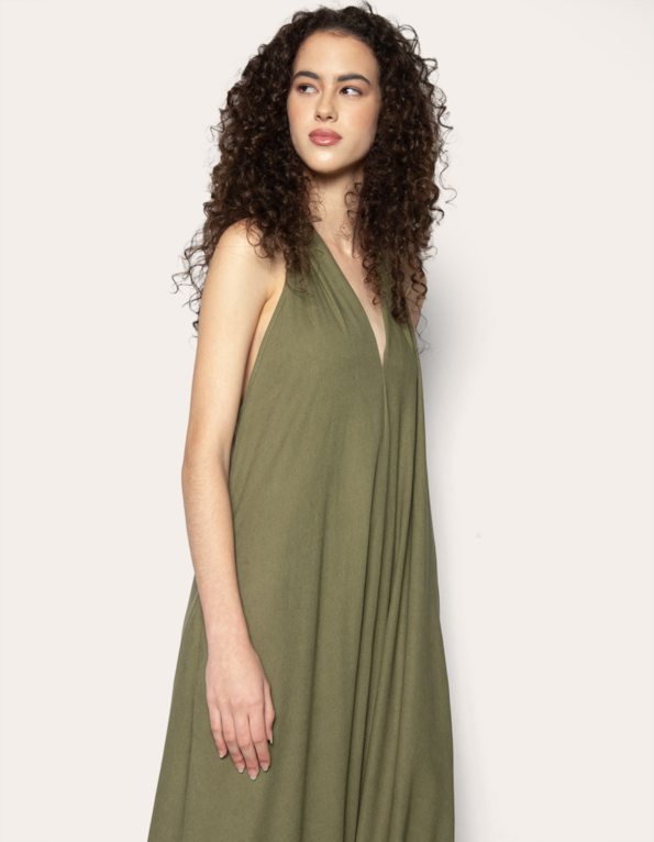 Vestido longo amplo Verde militar