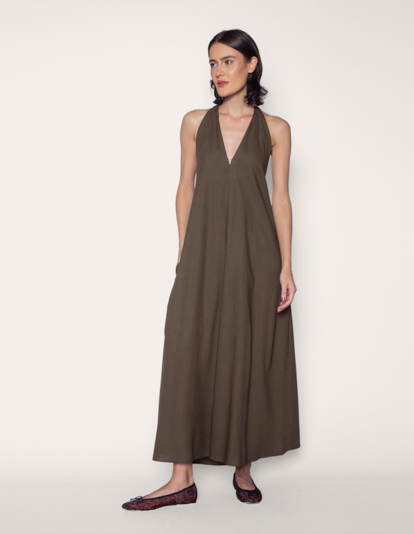 Vestido longo amplo Verde musgo
