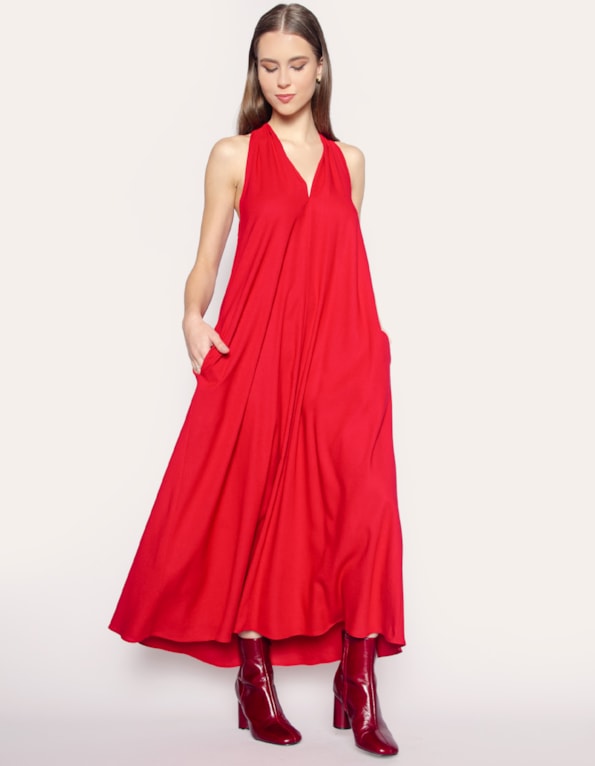 Vestido longo amplo Vermelho escuro
