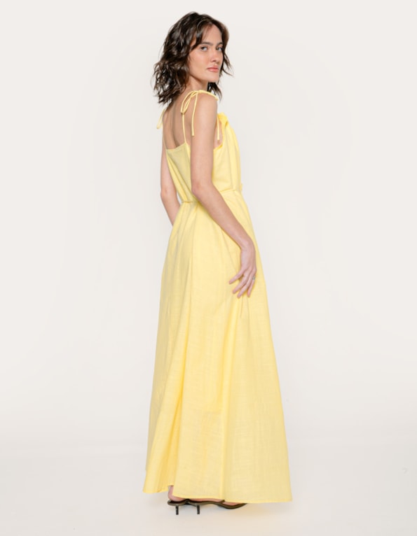Vestido longo aplicação pedras Amarelo