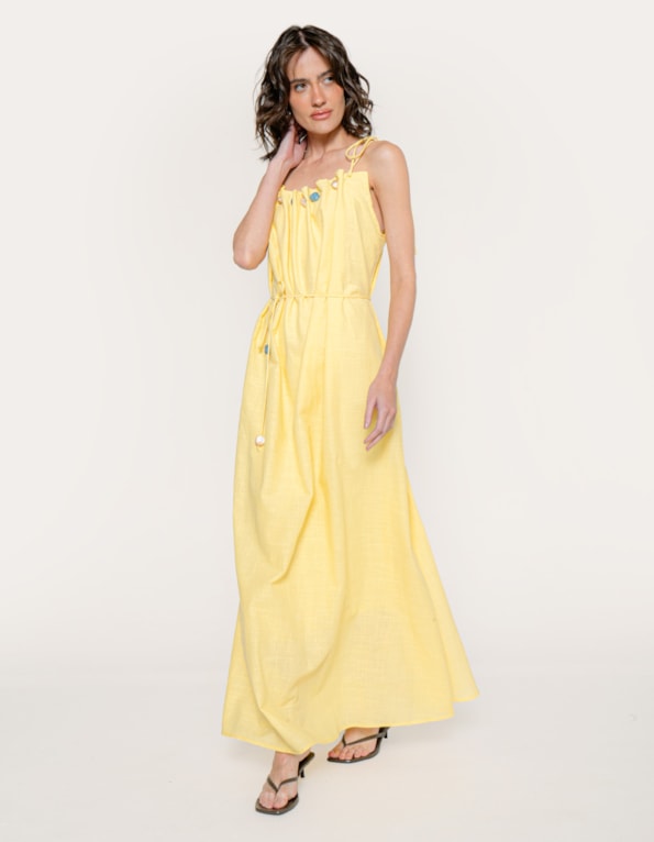 Vestido longo aplicação pedras Amarelo